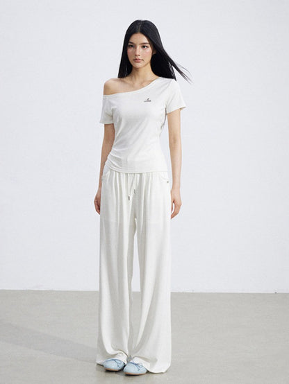 Off-Shoulder Draped Top Wide-Leg Pants Two-Piece Set