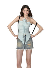 Black & Blue Irregular Drawstring Slimming Tank Top - CHINASQUAD