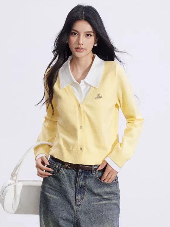 Layered-Effect Knit Polo Top