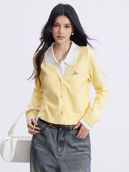 Layered-Effect Knit Polo Top