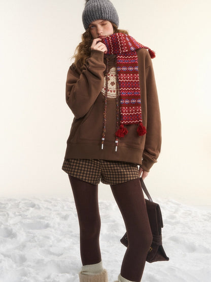 Brushed Fair Isle Knit Hooded Sweatshirt