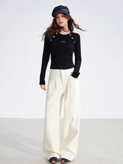 Chenille Fleece-Lined Wide-Leg Pants