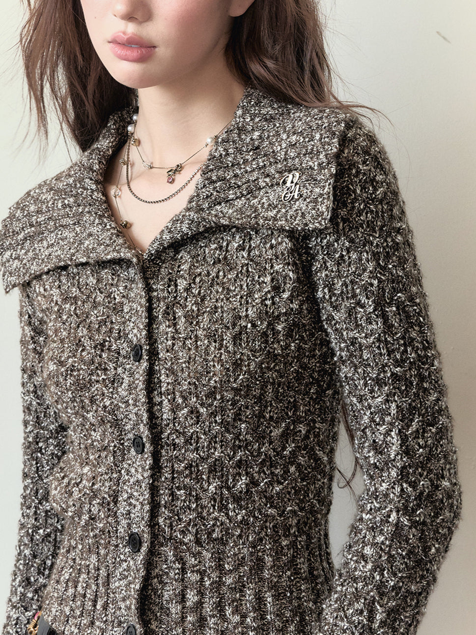 Lapel Collar Wool Short Knit Cardigan