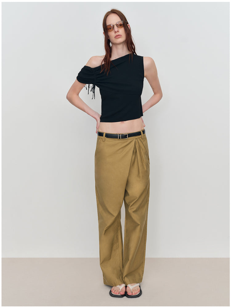 Asymmetric Drawstring Ruched One-Shoulder Blouse