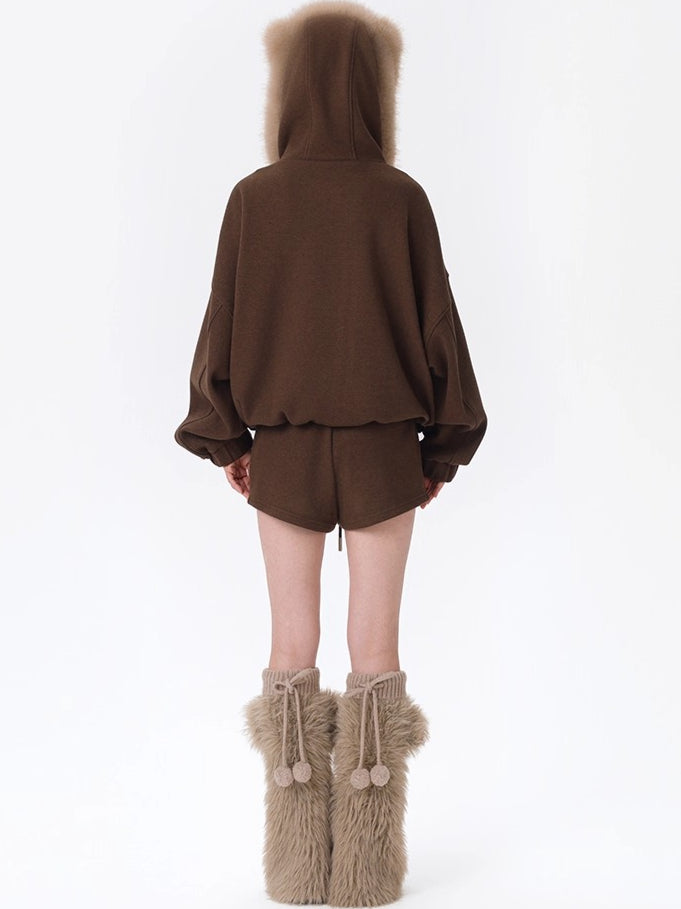 Plush Doll Fleece-Lined Straight Shorts