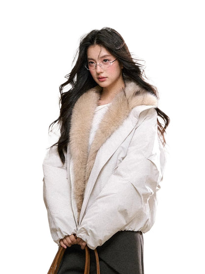 Two-Tone Faux Fur Collar Padded Jacket