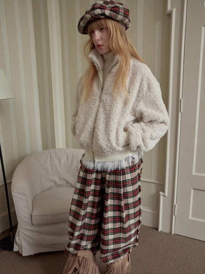 Distressed Fleece Zip-Up Cropped Jacket