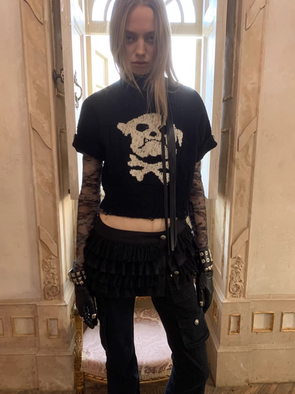 Skeleton Distressed Knit Short Sleeve Top