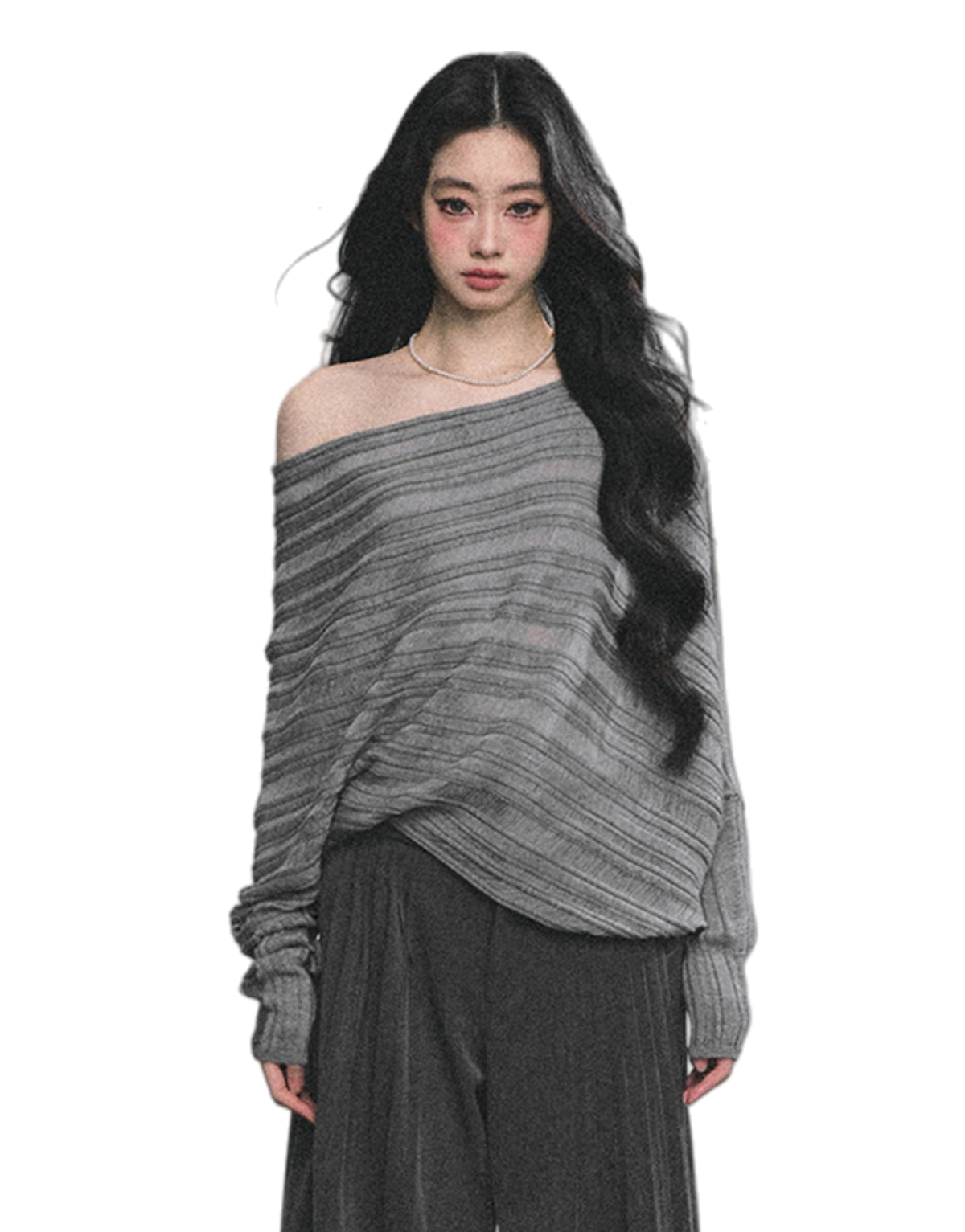 French Asymmetric Cut-Out Knit Sweater