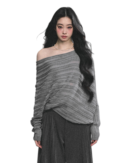 French Asymmetric Cut-Out Knit Sweater