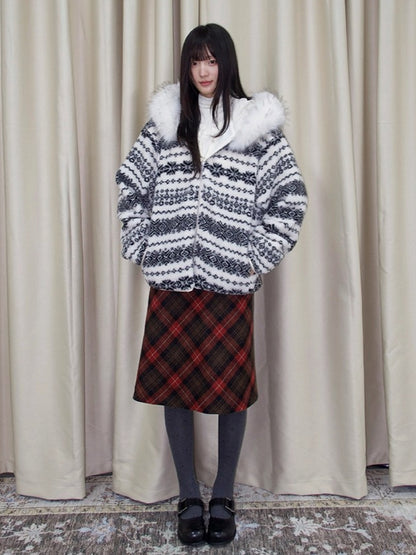 Vintage Plaid Wool-Blend Midi Skirt