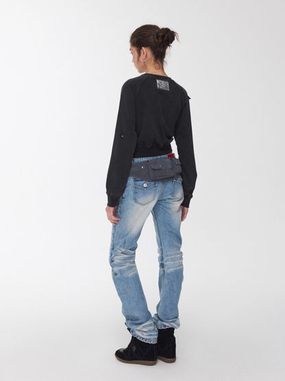Vintage Pleated Washed Slim Curved Denim Pants