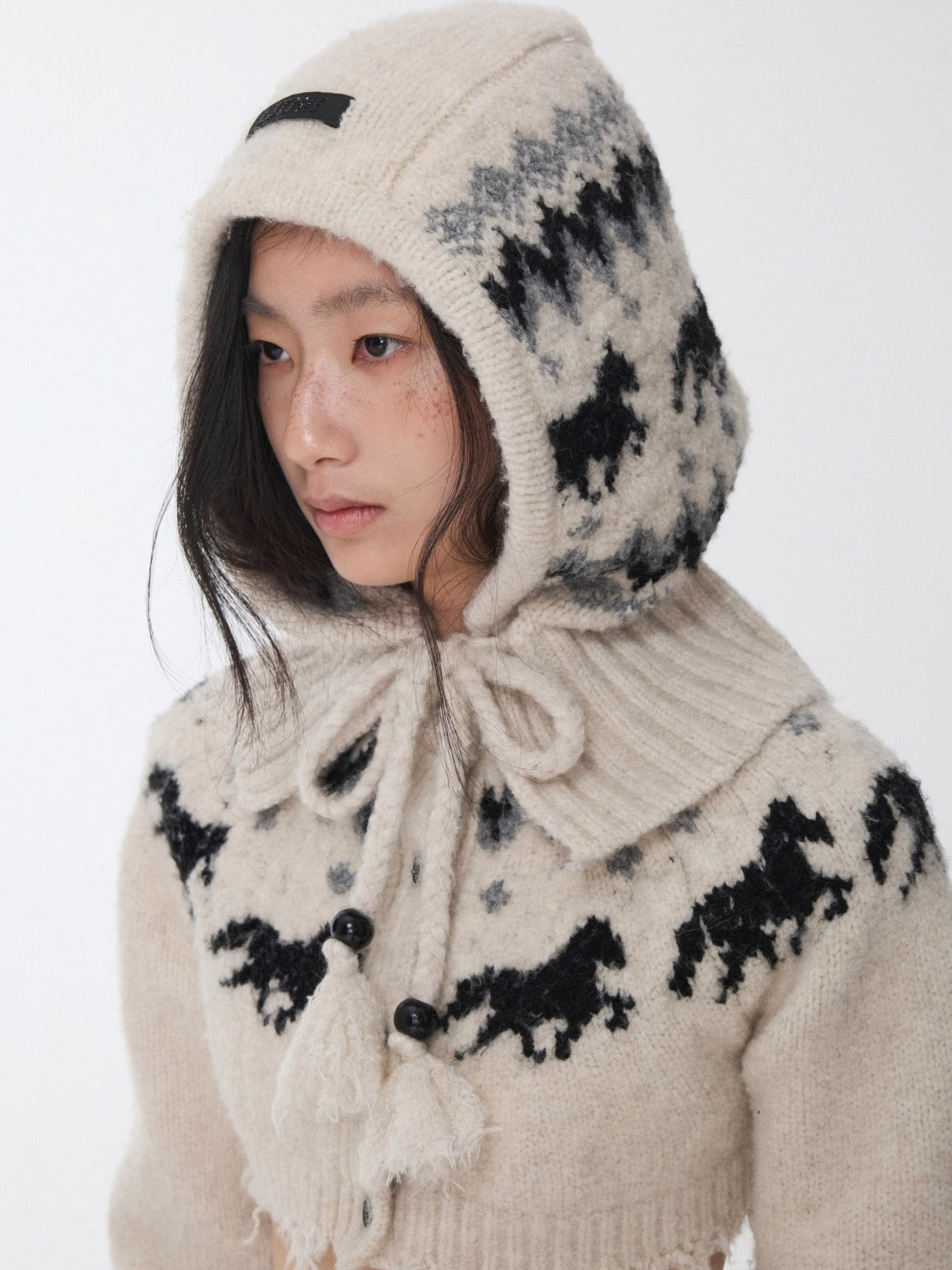 Fair Isle Pony Jacquard Knit Balaclava Hat