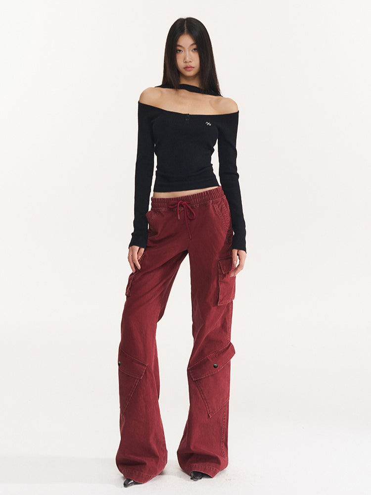 Bordeaux Red Vintage Cargo Pants