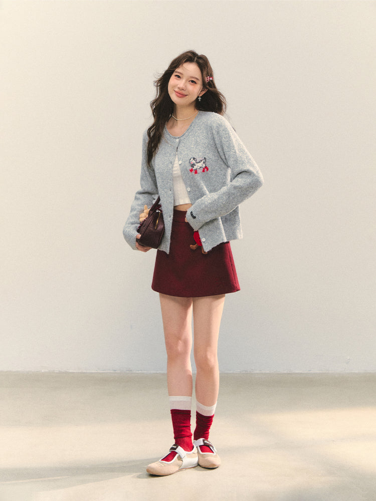 Crew Neck Dalmatian Jacquard Knit Cardigan - CHINASQUAD