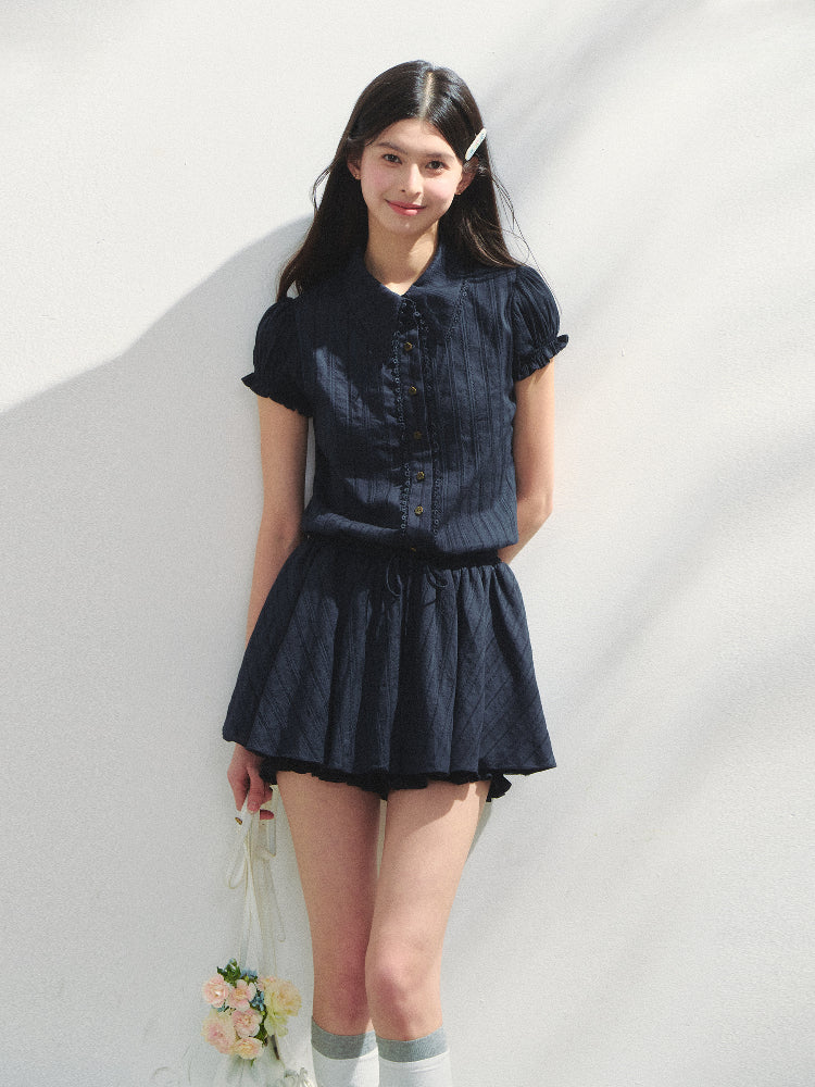 Navy Blue Waist-cinching Dress - CHINASQUAD