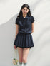 Navy Blue Waist-cinching Dress - CHINASQUAD