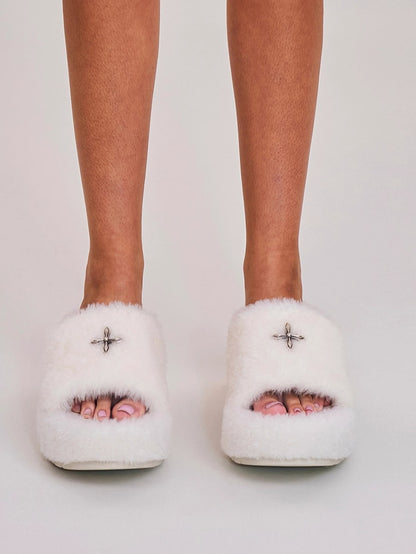 Cross Relic Shearling Heel Mules