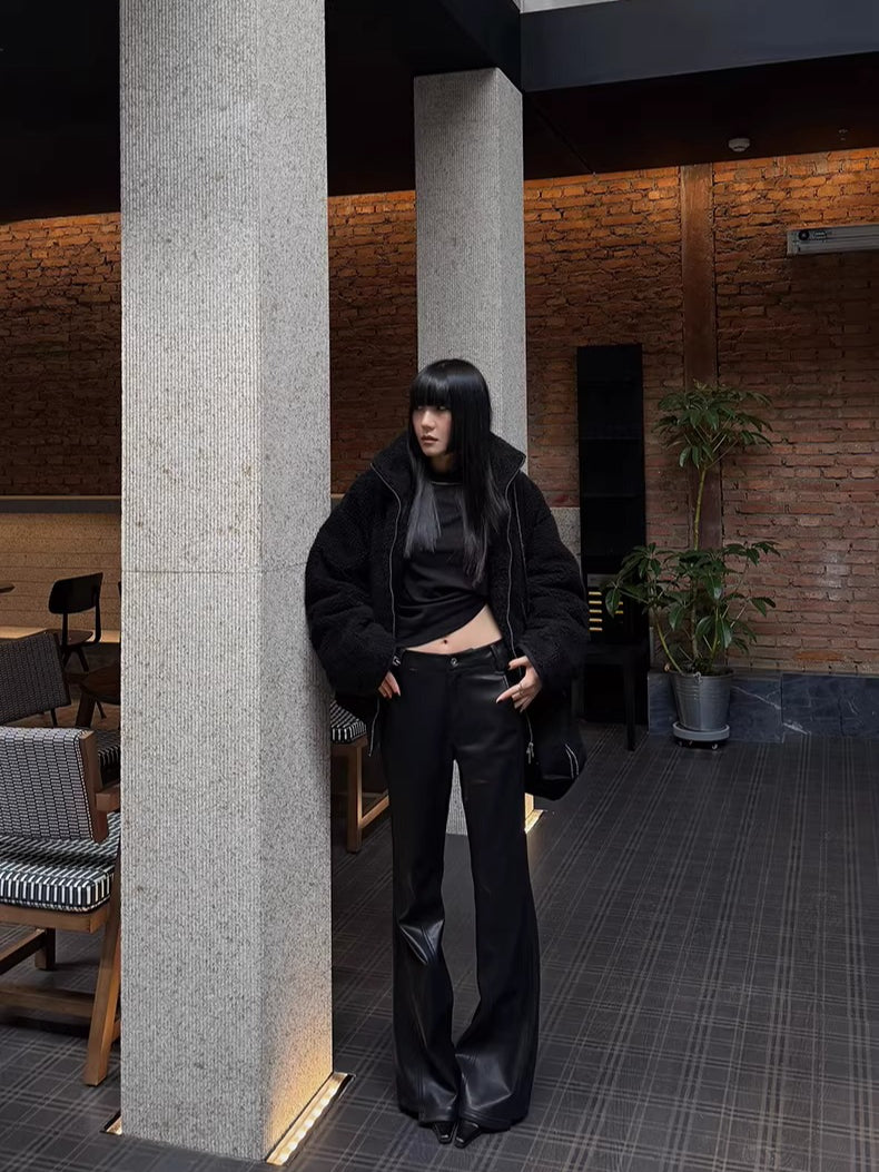 Textured Faux Leather Flared Pants