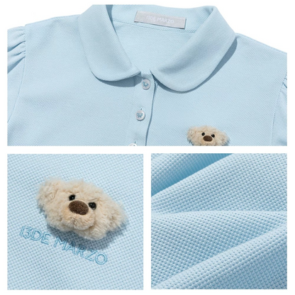 Smocked Puff Sleeve Layered Polo Tee