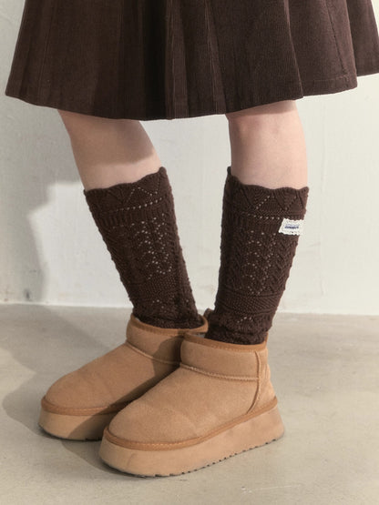 Wool-Blend Crochet Layered Knit Mid-Calf Socks