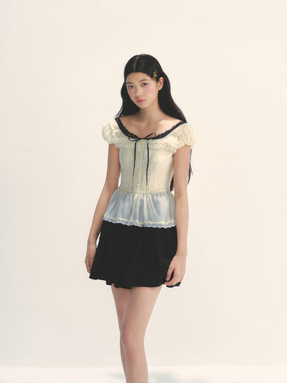 Tuck Pleat Color Blocked Tea- Length Dress