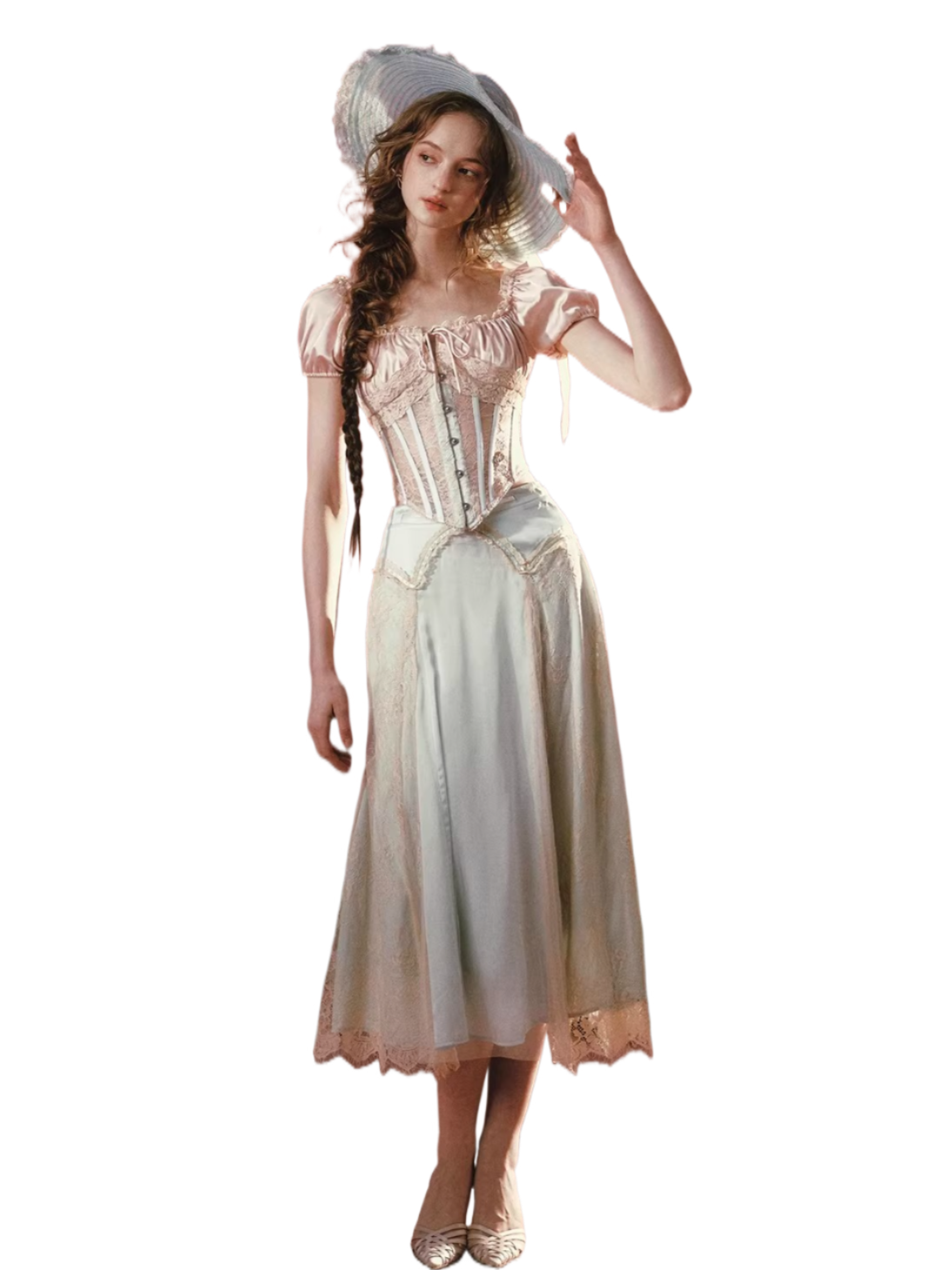 Blush Court Satin Corset Top &amp; Midi Skirt Set