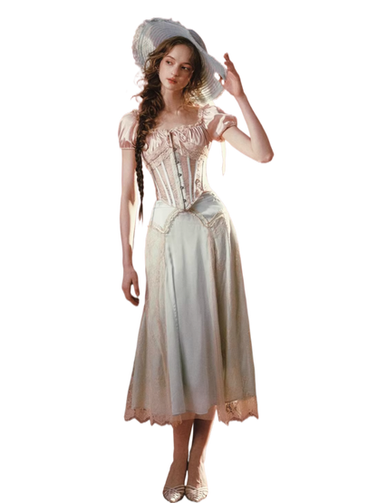 Blush Court Satin Corset Top &amp; Midi Skirt Set