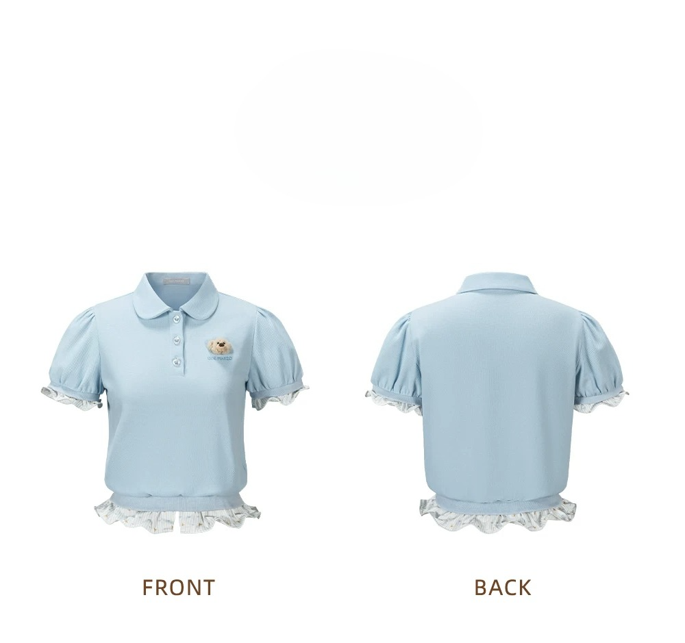Smocked Puff Sleeve Layered Polo Tee