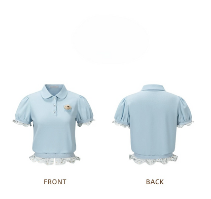 Smocked Puff Sleeve Layered Polo Tee