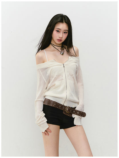 Knitted Floral Convertible Hollow-out Coat - CHINASQUAD