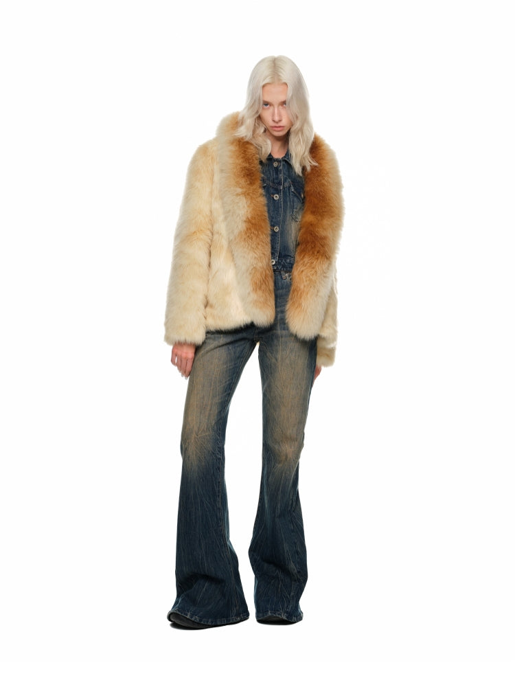 Gradient Fox Fur Waist-Cinched Jacket