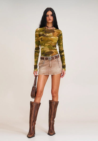 Vintage Ink Camo Mesh Long Sleeve T-Shirt