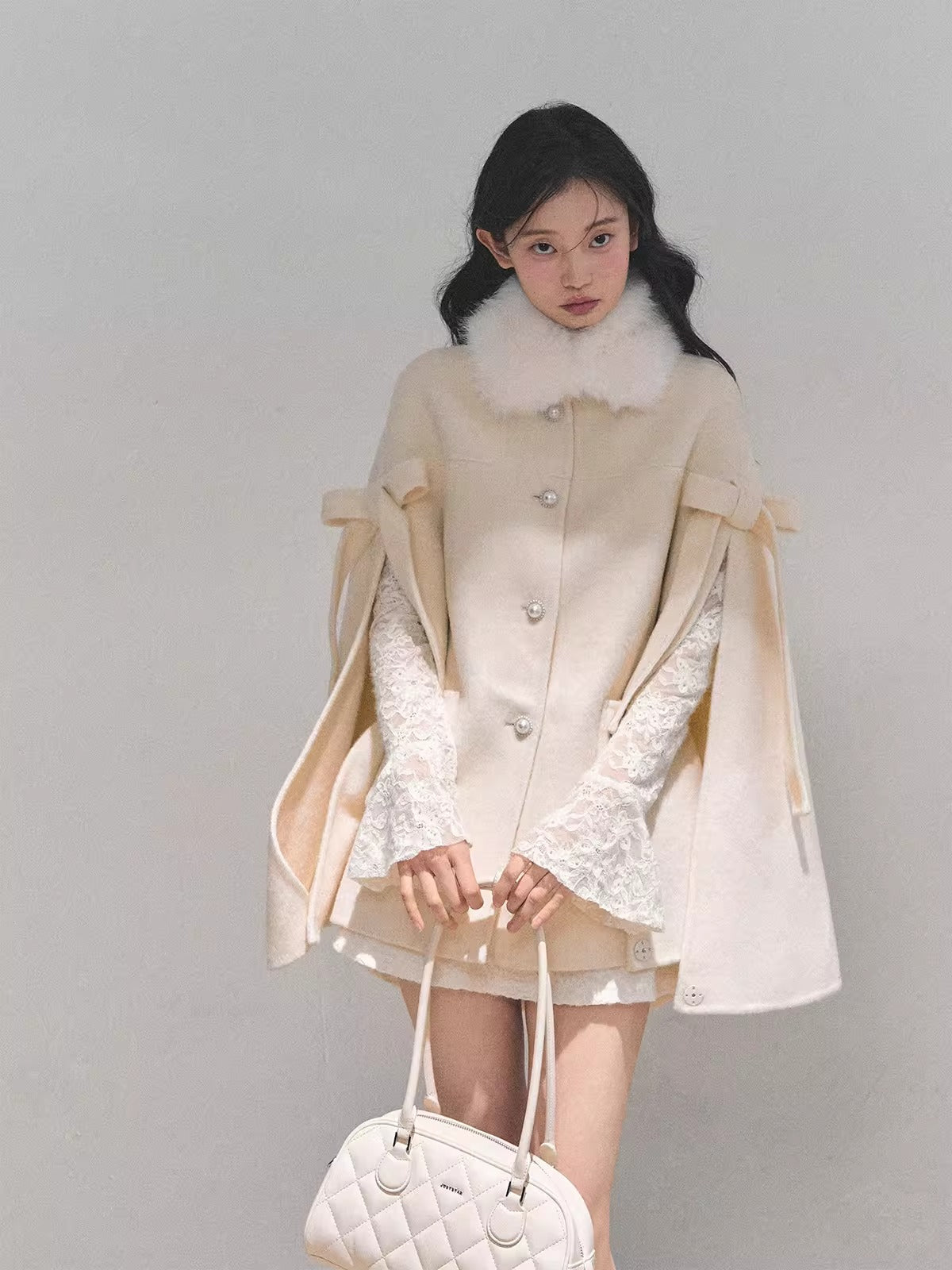 Lace Puff-Skirt V-Neck Mini Dress