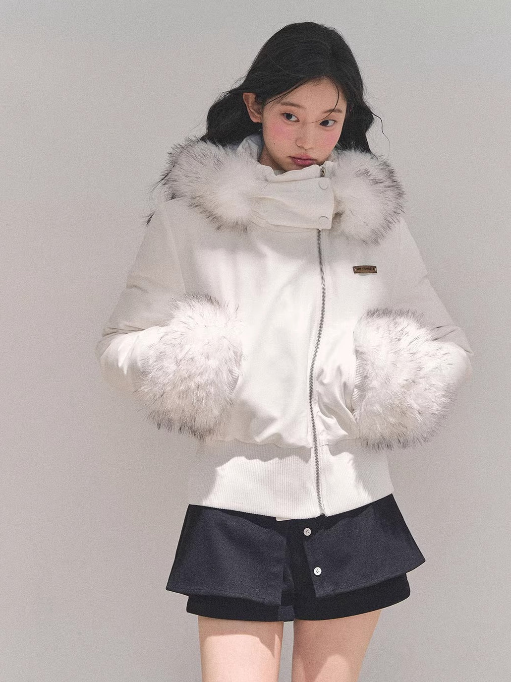 Faux Fur White Duck Down Puffer Jacket