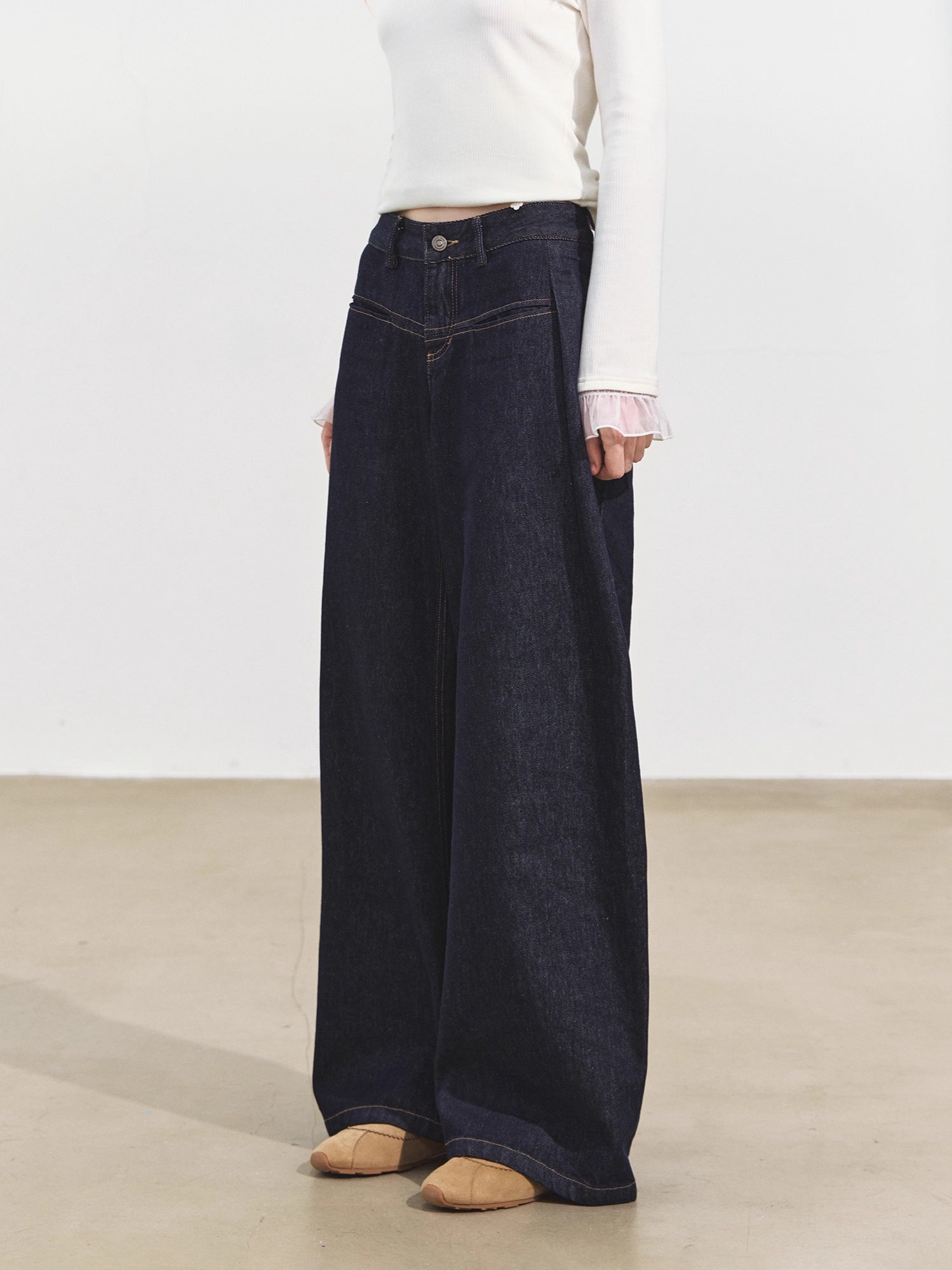 Raw Denim Pleated Banana Pants