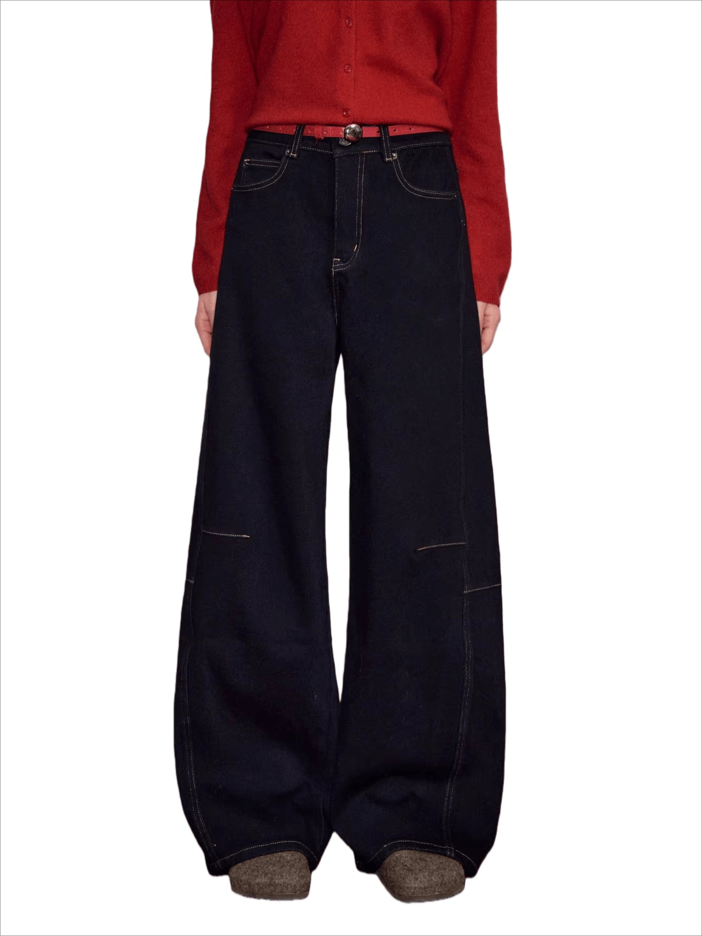 Vintage Brushed Curved-Leg Denim Pants