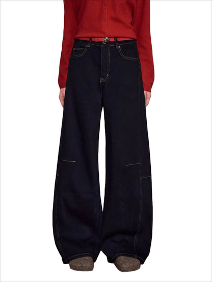 Vintage Brushed Curved-Leg Denim Pants