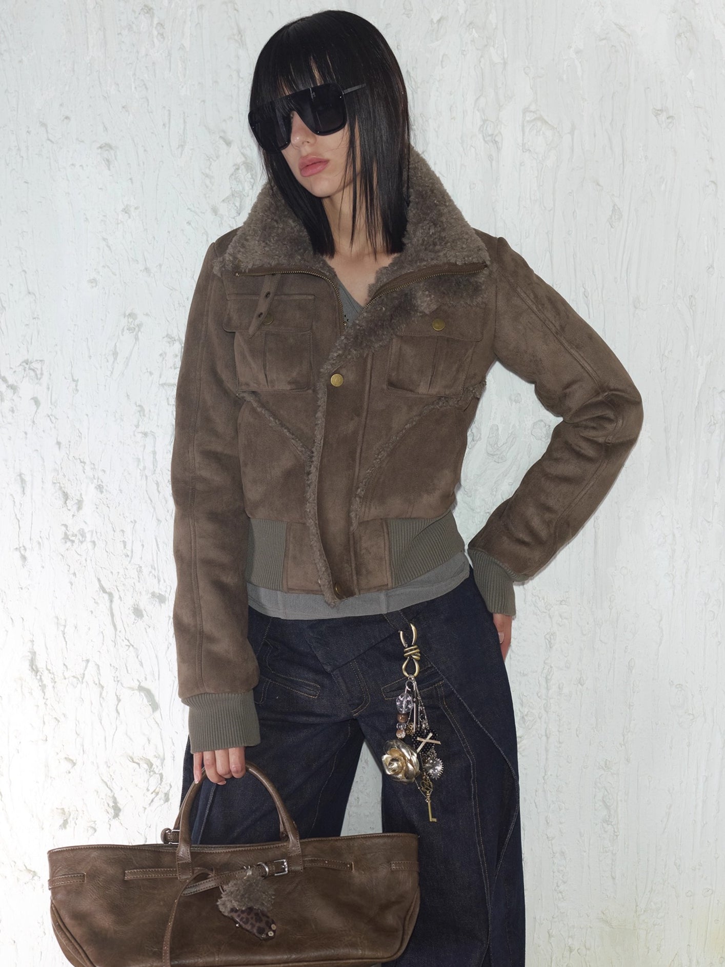 Faux Shearling Ribbed Short Jacket