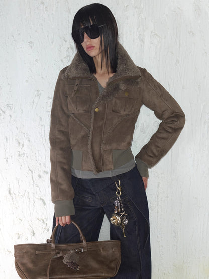 Faux Shearling Ribbed Short Jacket