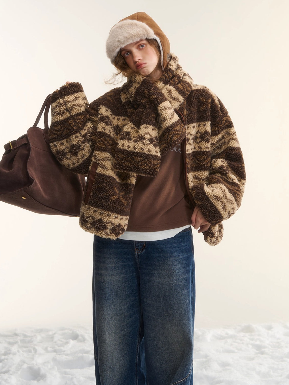 Fleece Stand-Collar Jacket with Scarf