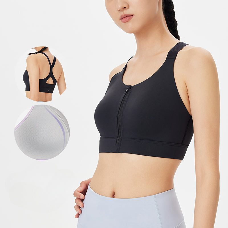 Integrated Molded Cups Front Zip Sports Bra