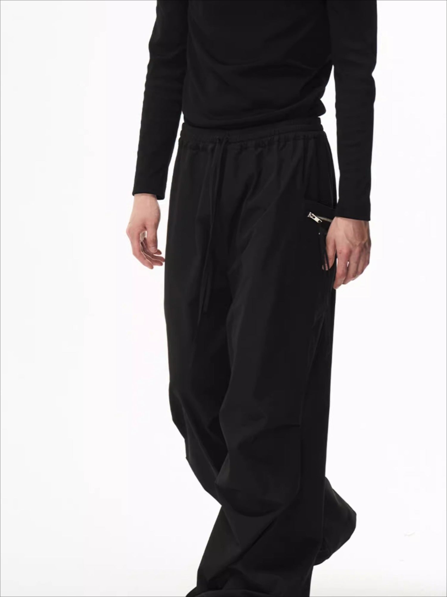 3D Pleated Wide-Leg Draped Trousers