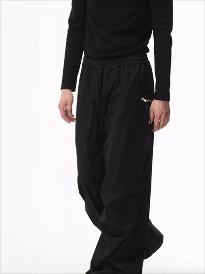 3D Pleated Wide-Leg Draped Trousers