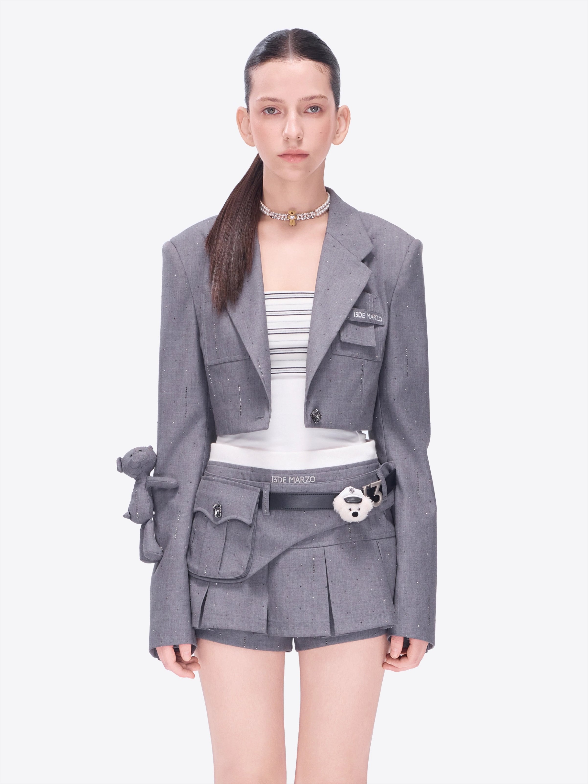 Shimmer Cropped Tailored Blazer