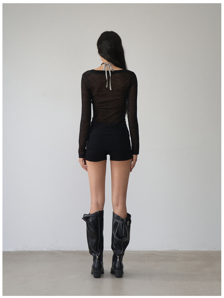 Fake Two-Piece Halter V-Neck Knit Sweater - CHINASQUAD