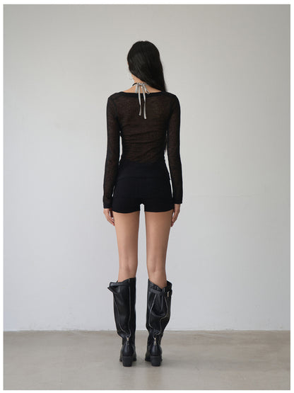 Fake Two-Piece Halter V-Neck Knit Sweater - CHINASQUAD