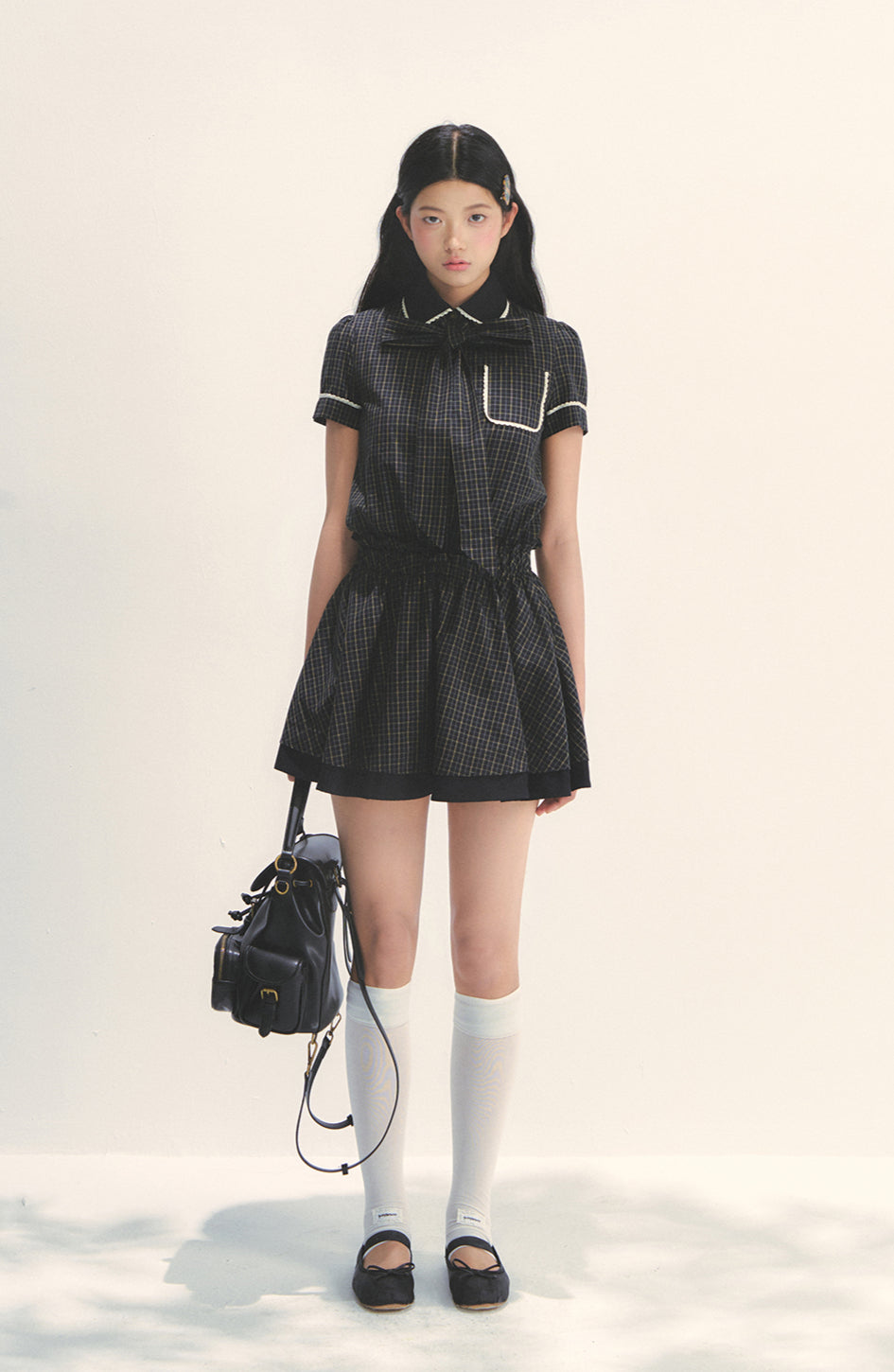 Bow Tie Plaid Dress - CHINASQUAD