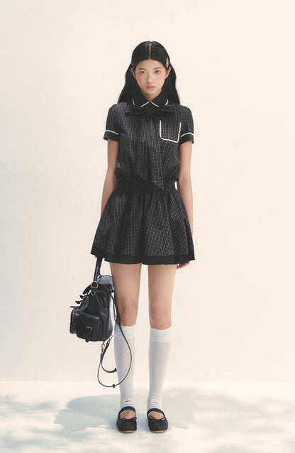 Bow Tie Plaid Dress - CHINASQUAD