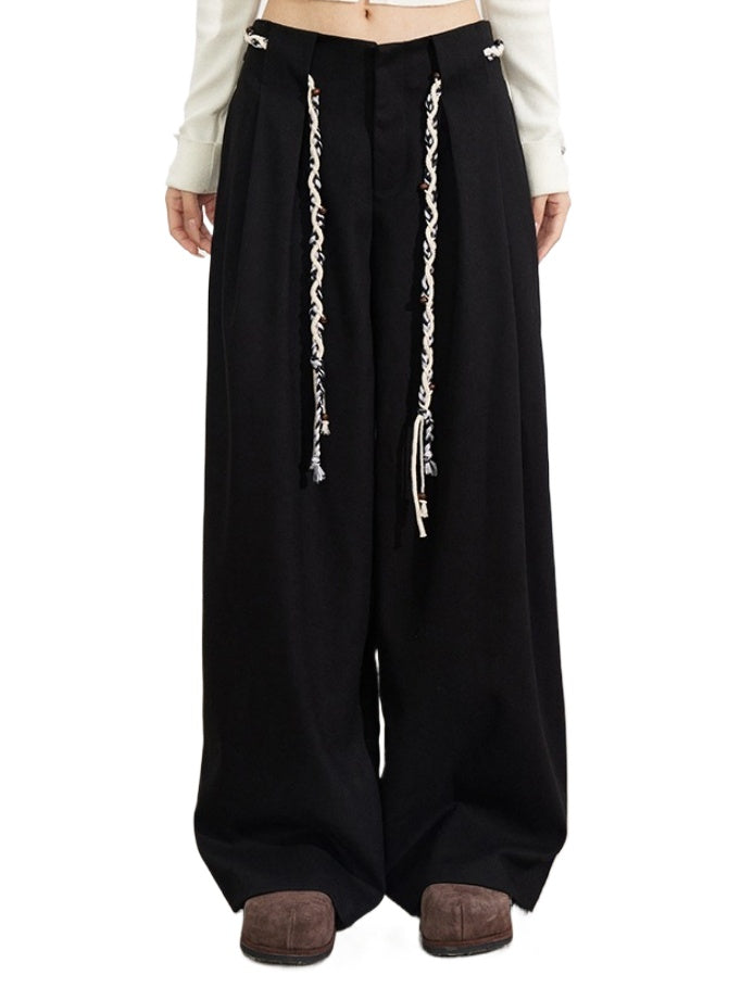 Wool-Blend Belted Wide-Leg Pants